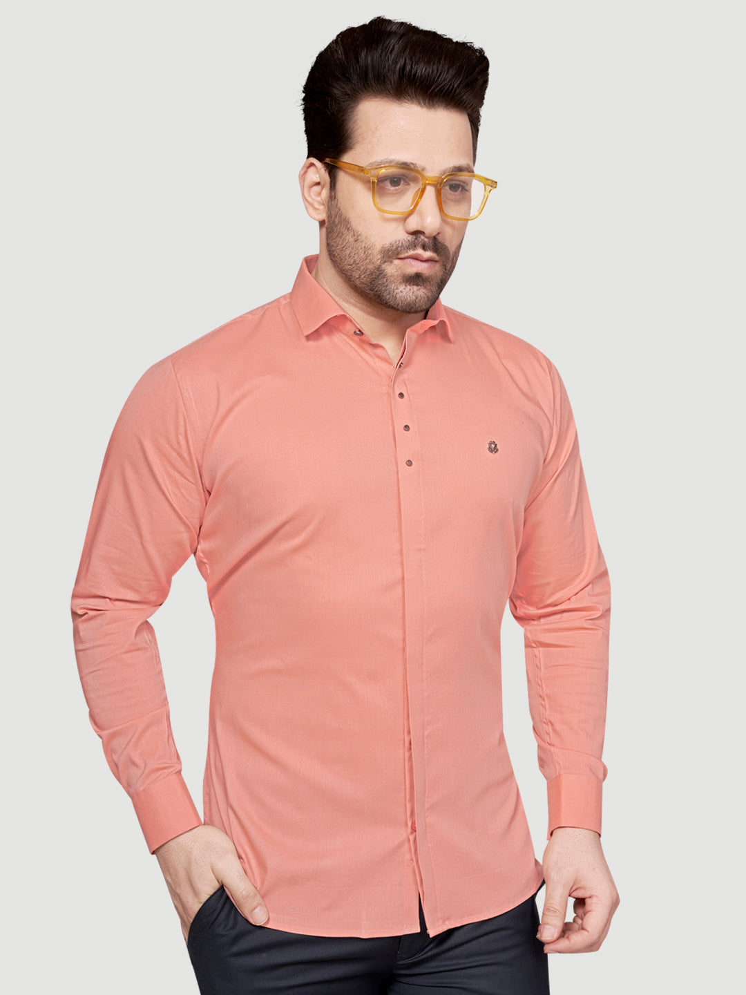 Black & White Designer Shirts with Shimmer Buttons Peach