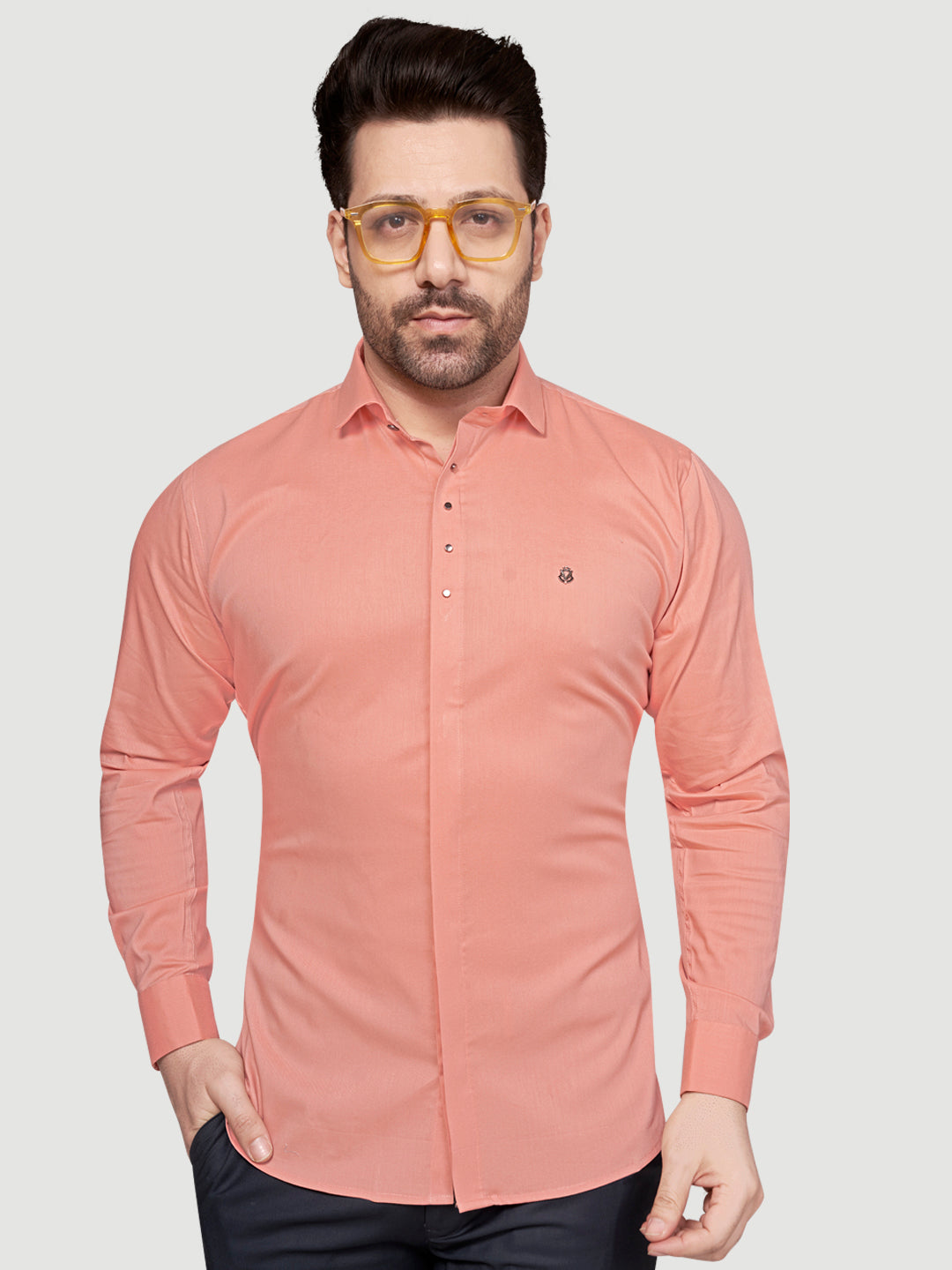 Black & White Designer Shirts with Shimmer Buttons Peach