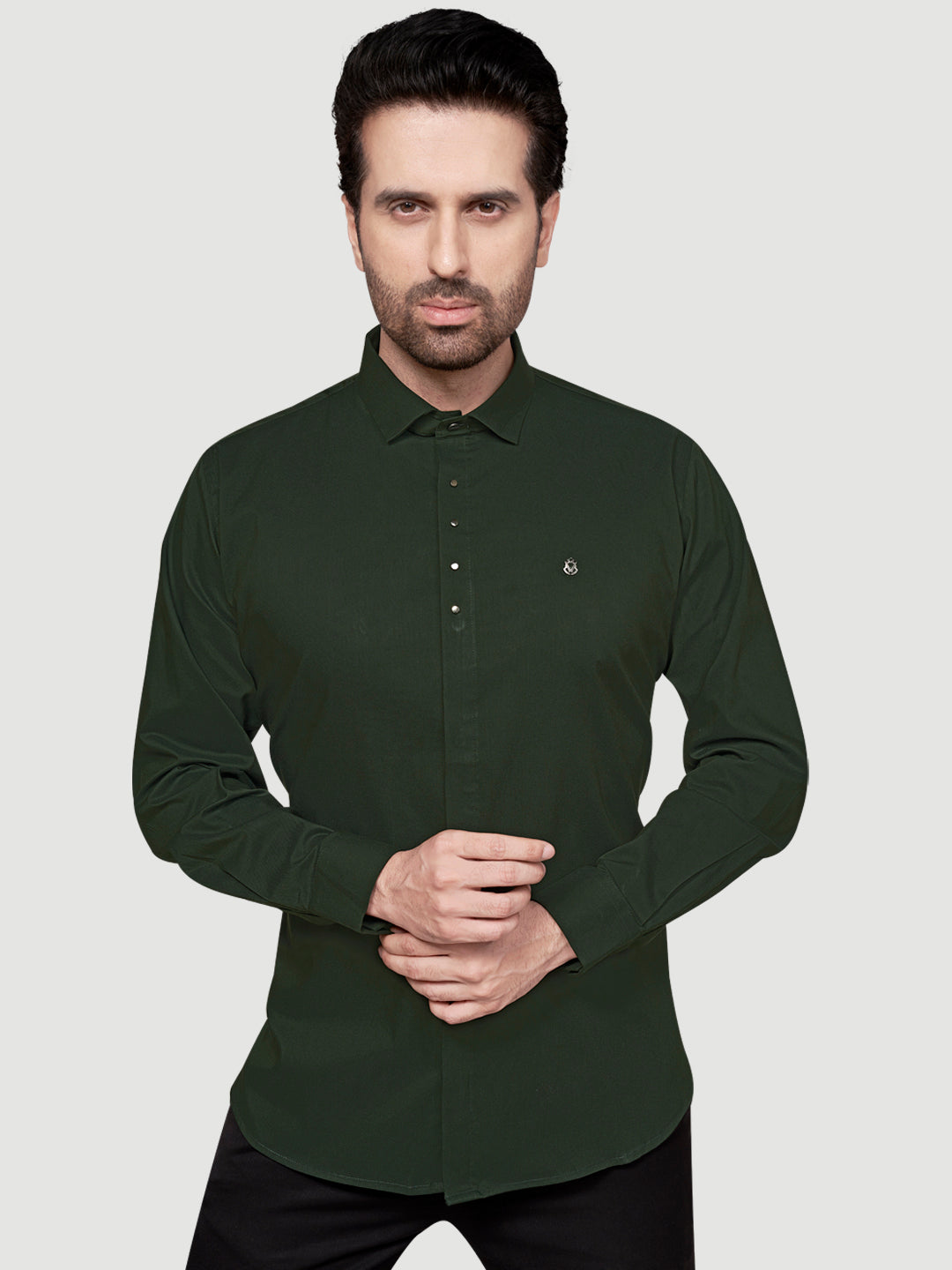 Black & White Designer Shirts with Shimmer Buttons Bottle Green