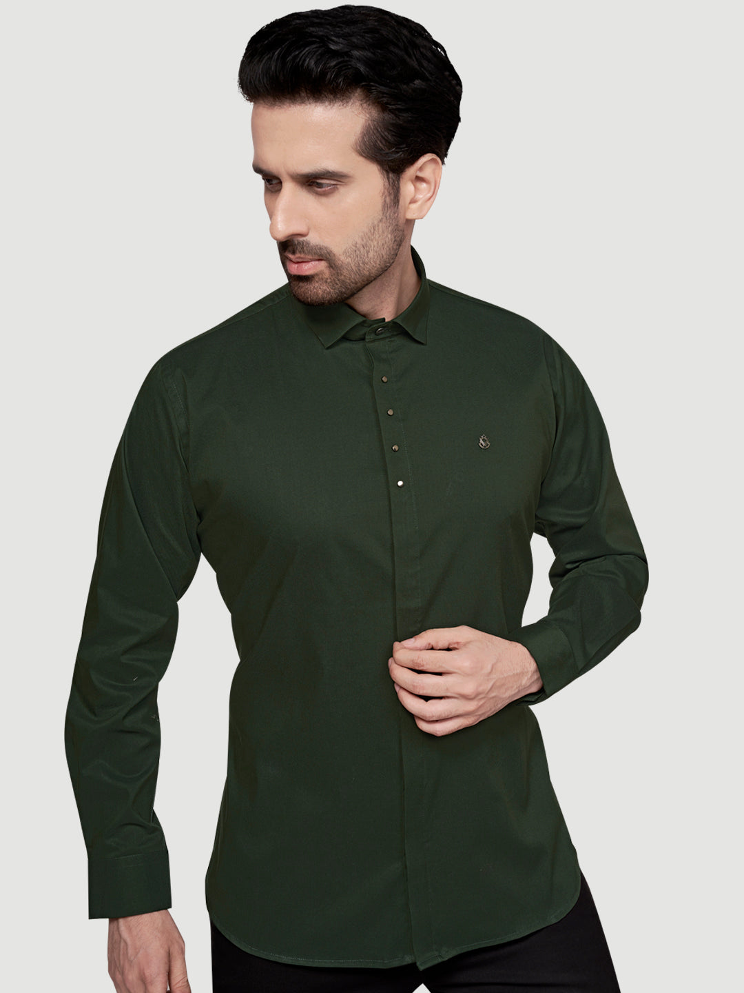 Black & White Designer Shirts with Shimmer Buttons Bottle Green