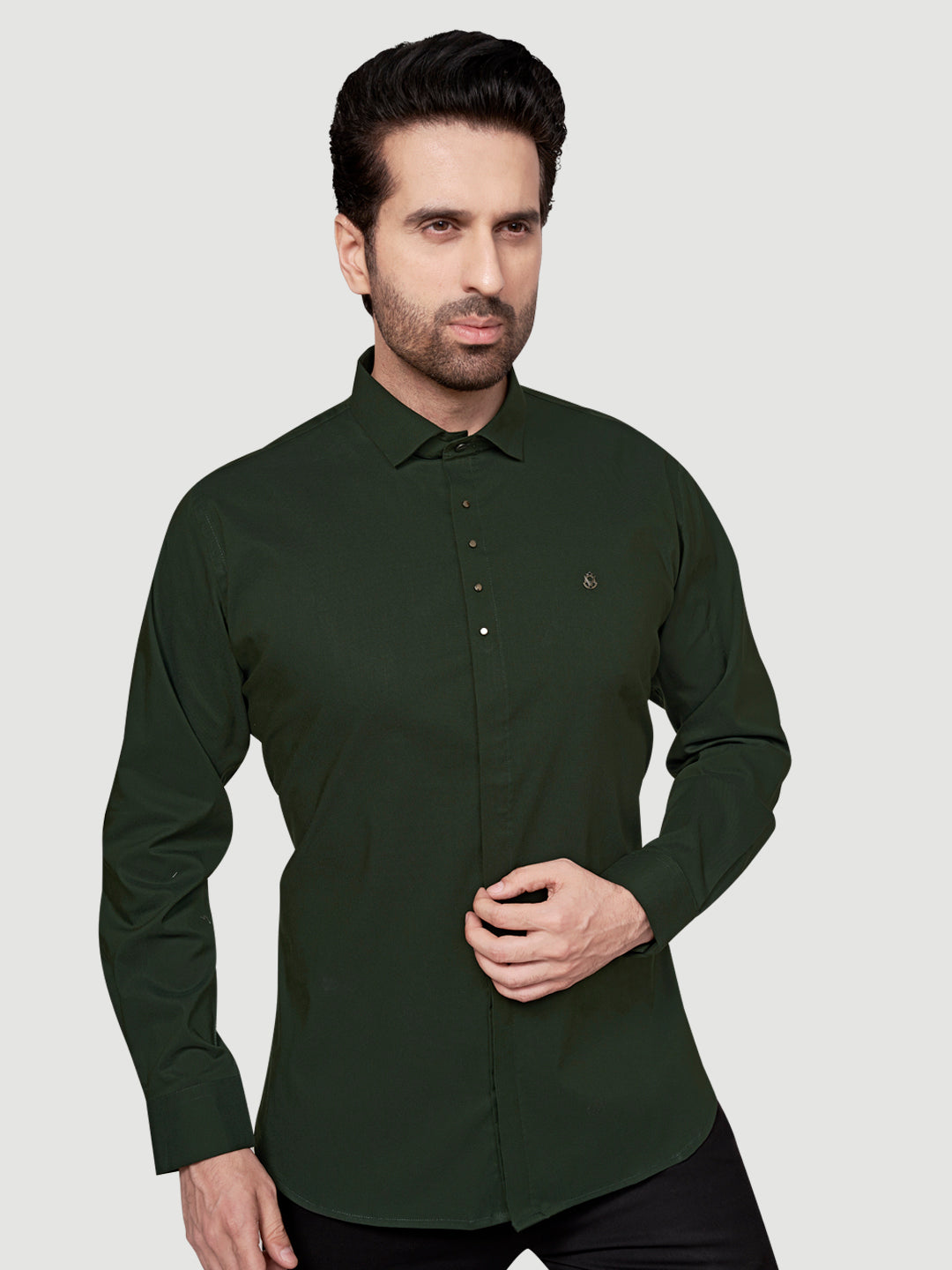 Black & White Designer Shirts with Shimmer Buttons Bottle Green