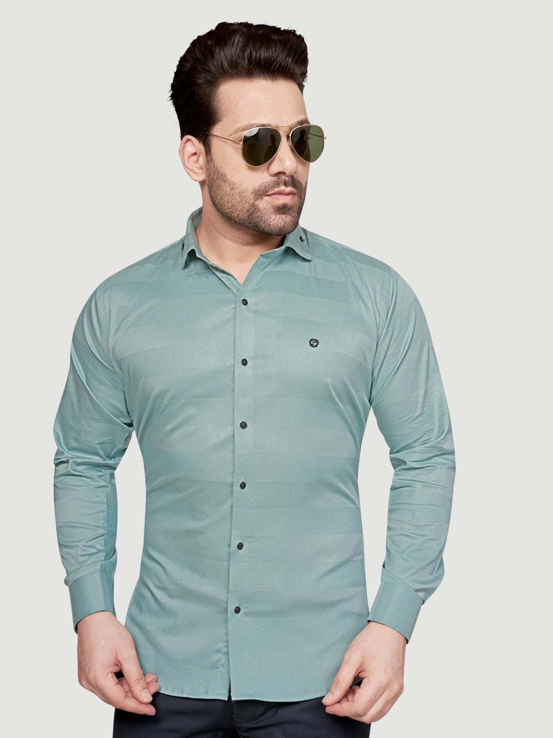 Black and White Men's Designer Shirt with Collar Accessory & Designer Broach Green