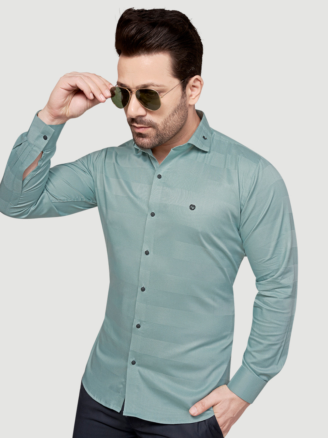 Black and White Men's Designer Shirt with Collar Accessory & Designer Broach Green