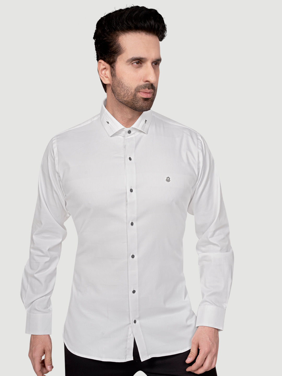 Black and White Men's Designer Shirt with Collar Accessory & Designer Broach White