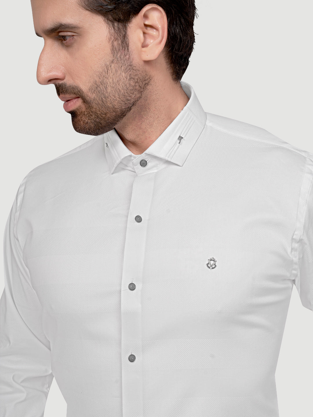 Black and White Men's Designer Shirt with Collar Accessory & Designer Broach White