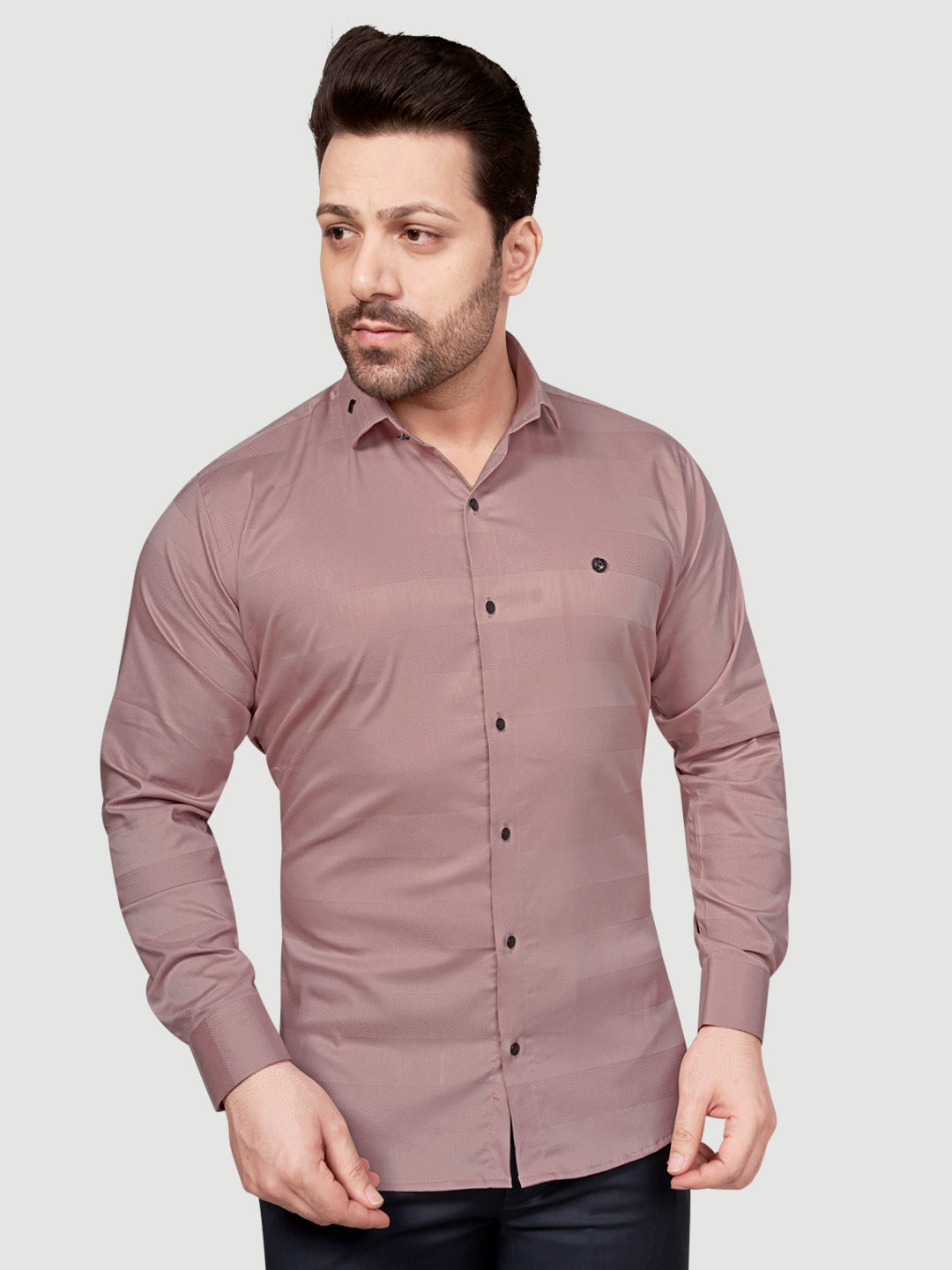Black and White Men's Designer Shirt with Collar Accessory & Designer Broach Peach