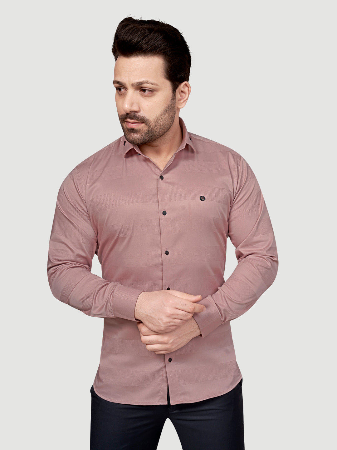 Black and White Men's Designer Shirt with Collar Accessory & Designer Broach Peach