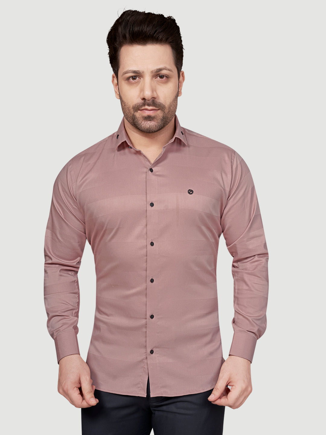 Black and White Men's Designer Shirt with Collar Accessory & Designer Broach Peach