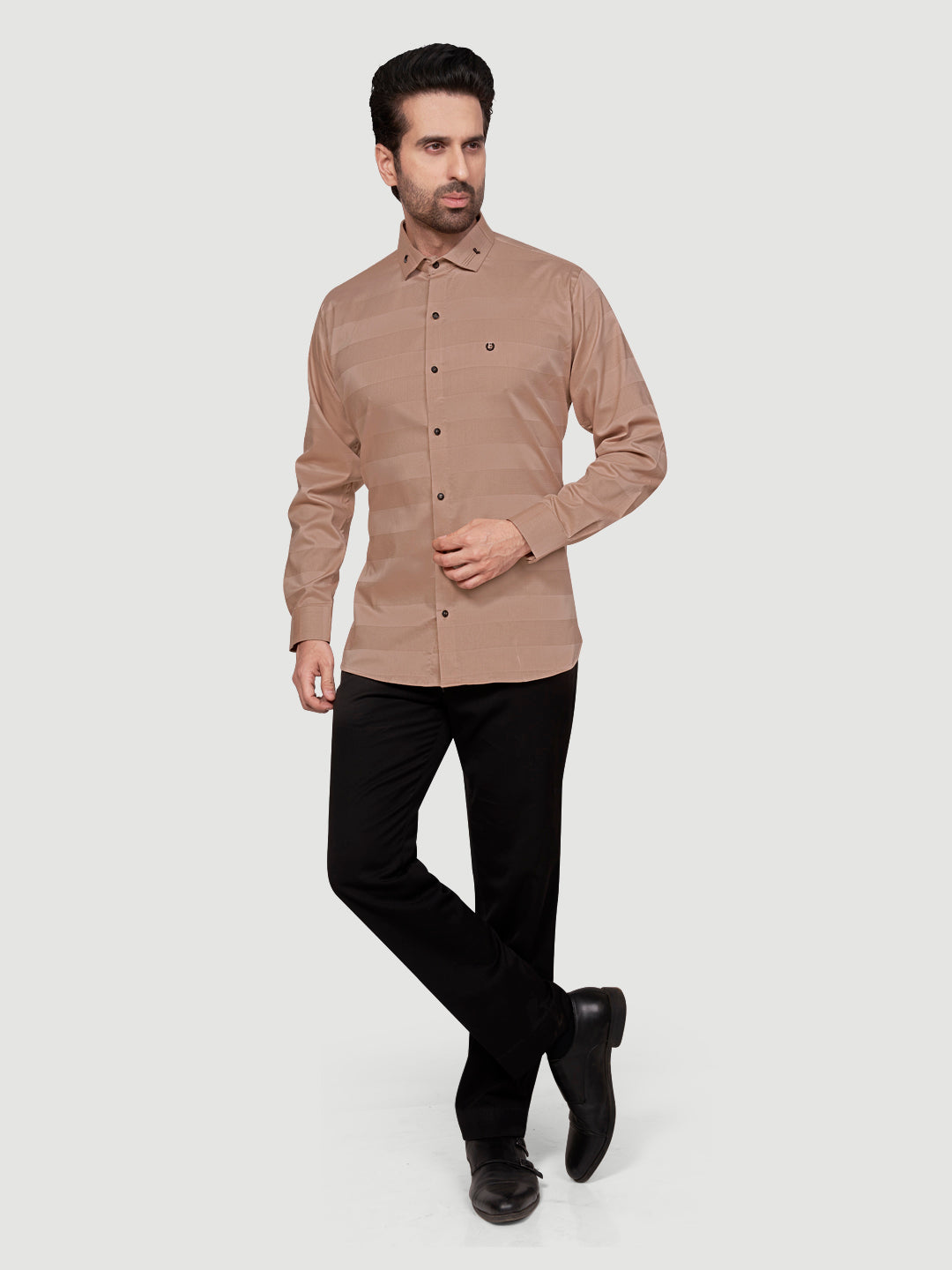 Black and White Men's Designer Shirt with Collar Accessory & Designer Broach Orange