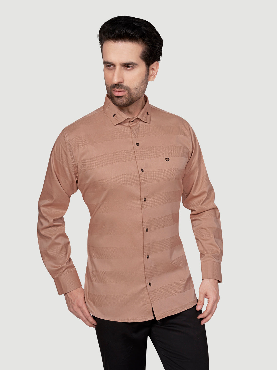 Black and White Men's Designer Shirt with Collar Accessory & Designer Broach Orange
