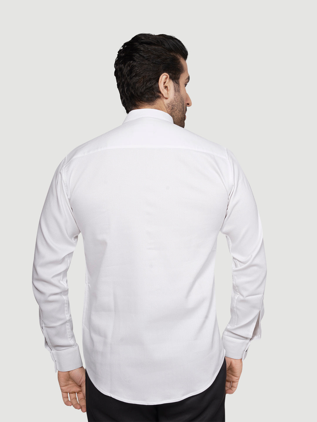 Black and White Men's Designer Short Kurta with Metal Buttons Bright White