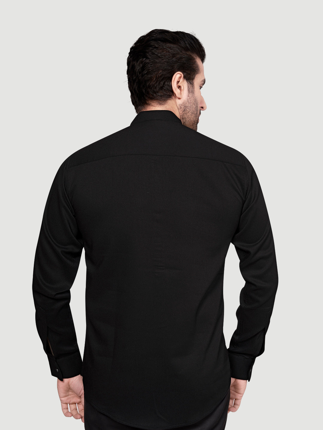 Black and White Men's Designer Short Kurta with Metal Buttons NIght Black