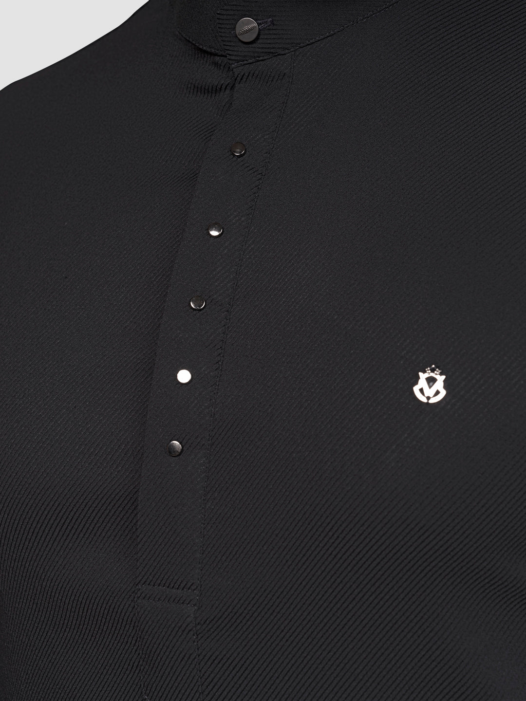Black and White Men's Designer Short Kurta with Metal Buttons Iron Grey