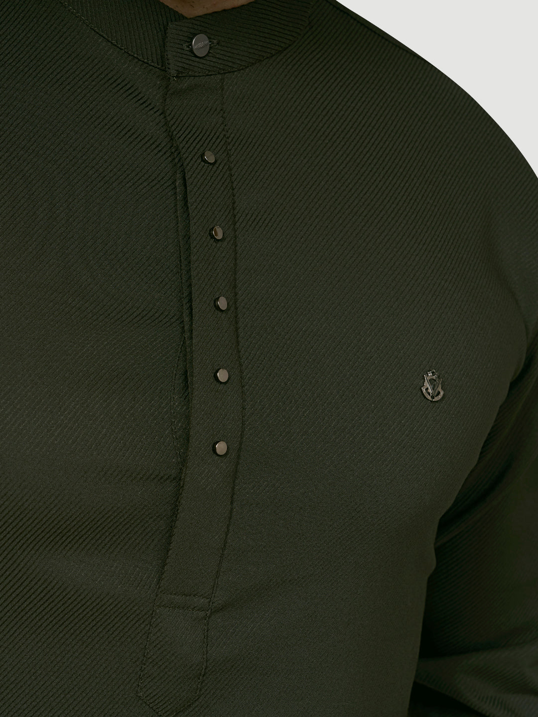 Men's Designer Short Kurta with Metal Buttons Military Green