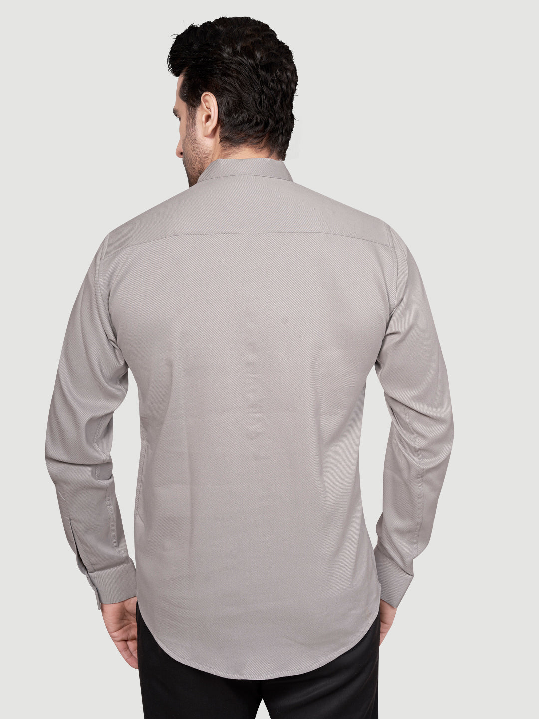 Black and White Men's Designer Short Kurta with Metal Buttons Steel Grey