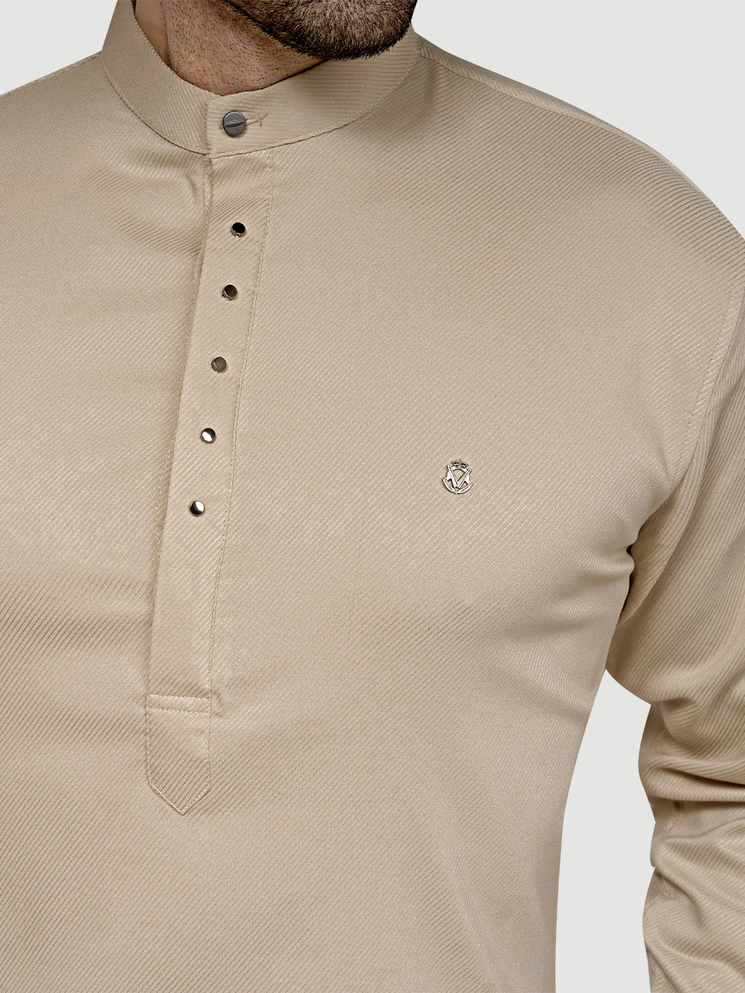 Black and White Men's Designer Short Kurta with Metal Buttons Ivory
