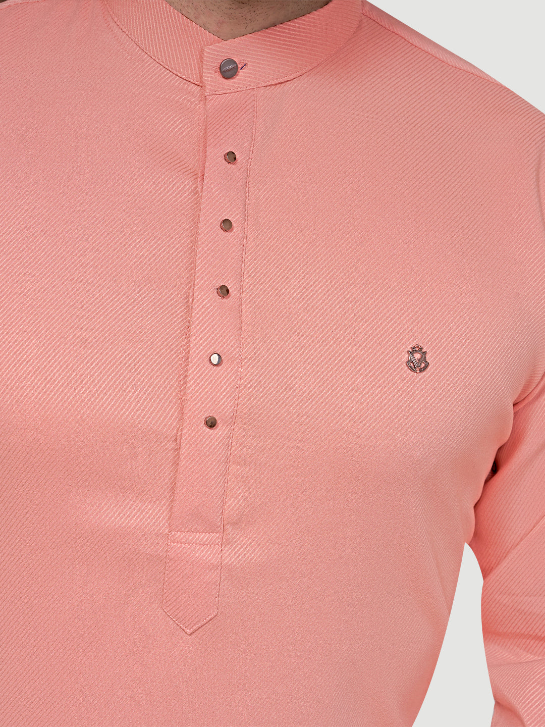 Black and White Men's Designer Short Kurta with Metal Buttons Peach