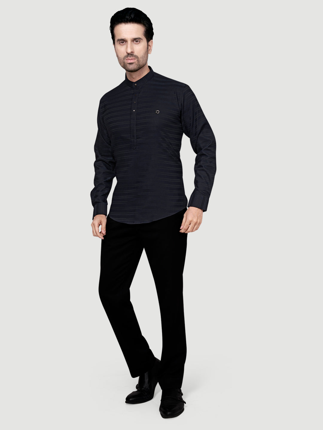 Black & White Men's Designer Short Kurta Navy Blue