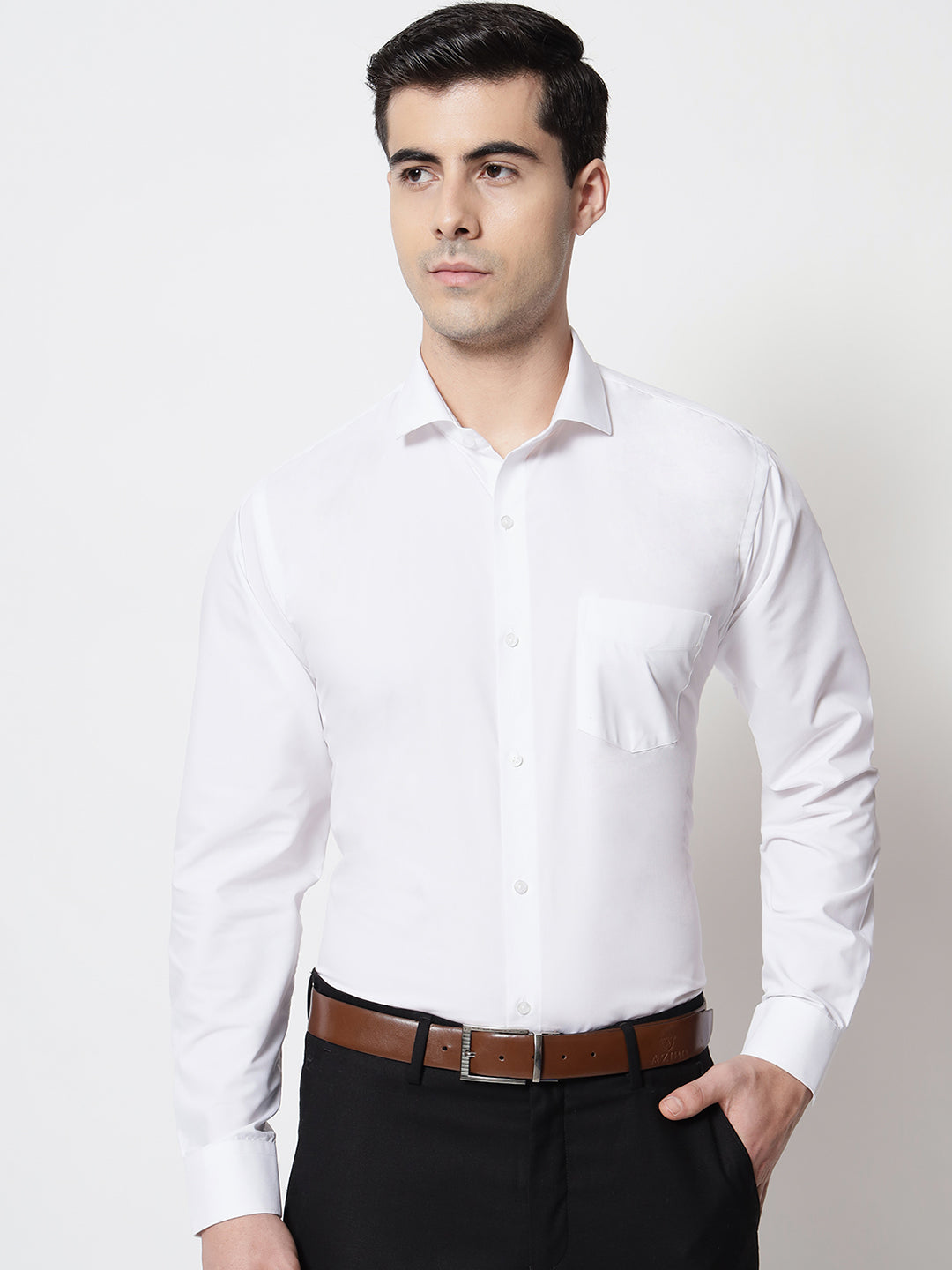 Black and White Shirts White Plain Solid Shirt