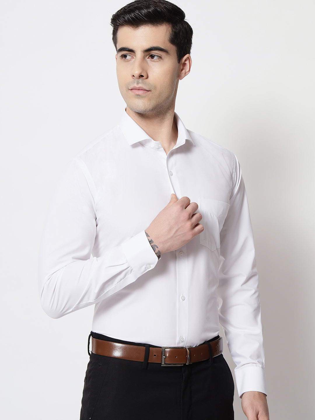 Black and White Shirts White Plain Solid Shirt