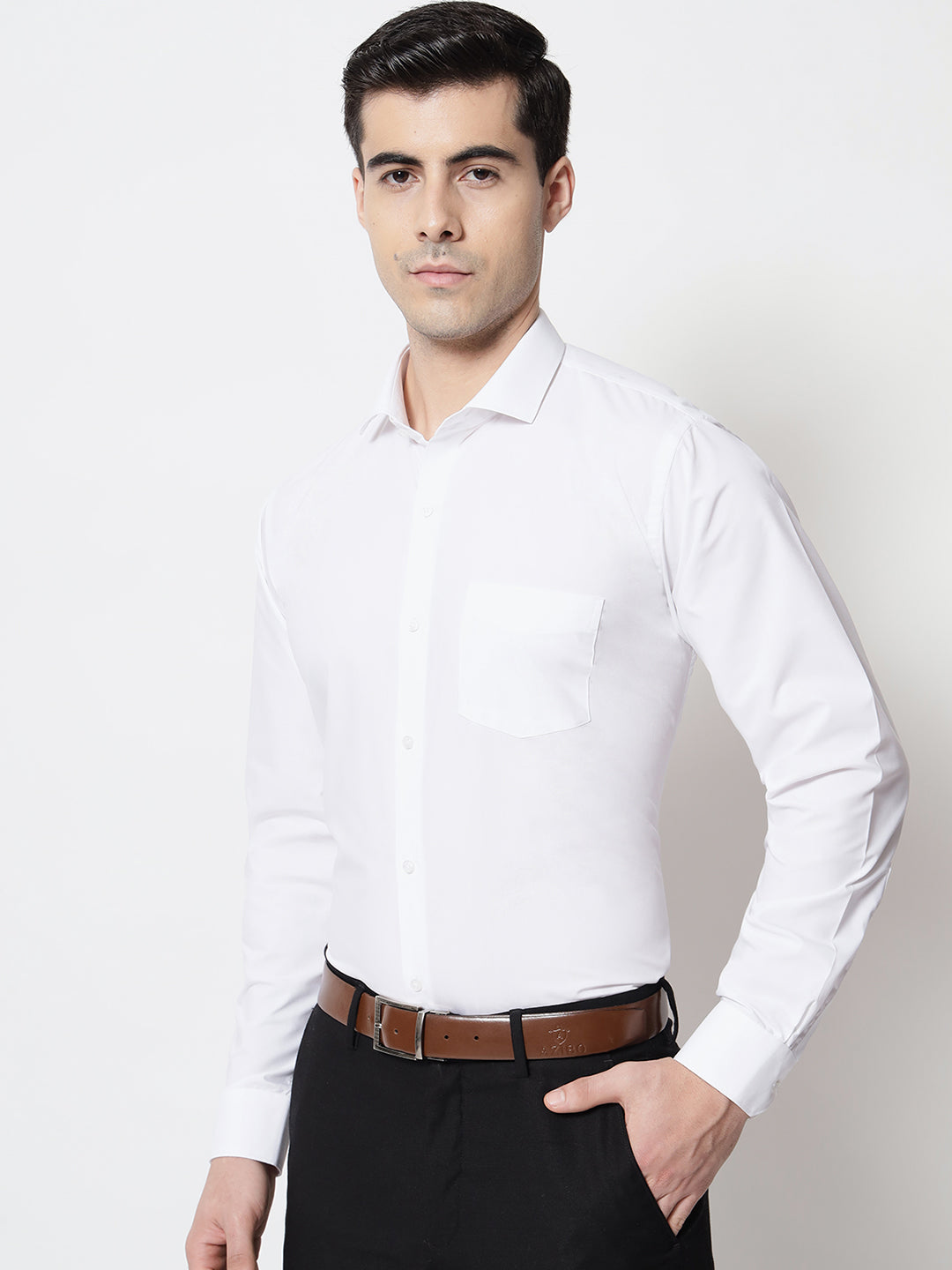 Black and White Shirts White Plain Solid Shirt