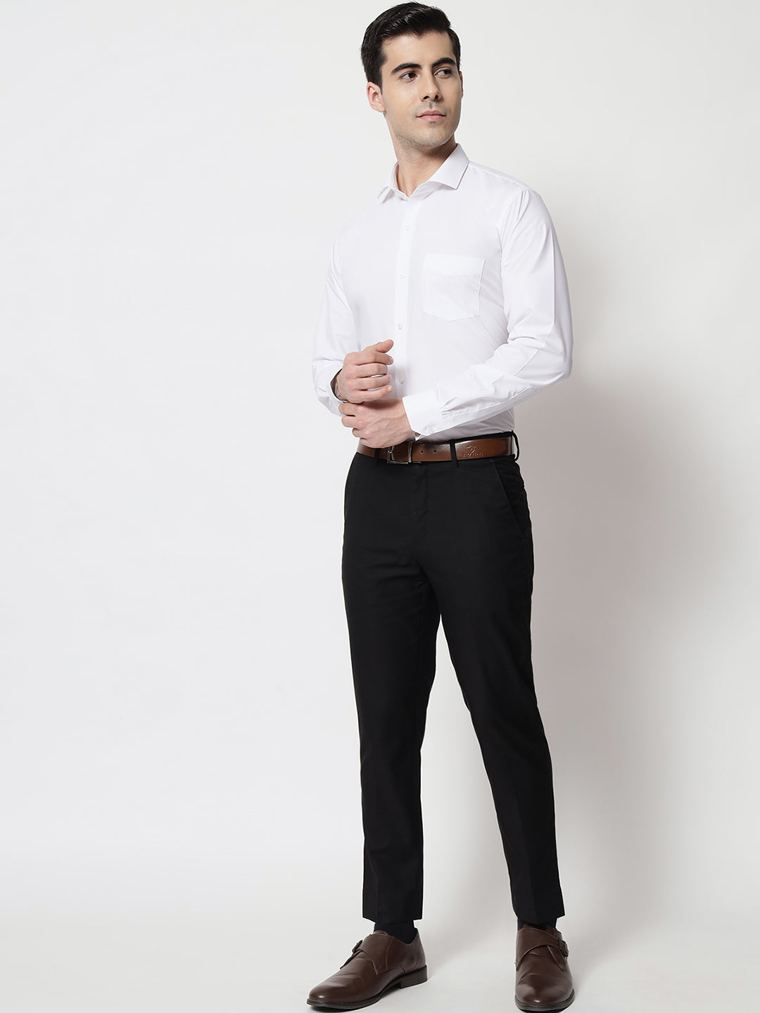 Black and White Shirts White Plain Solid Shirt