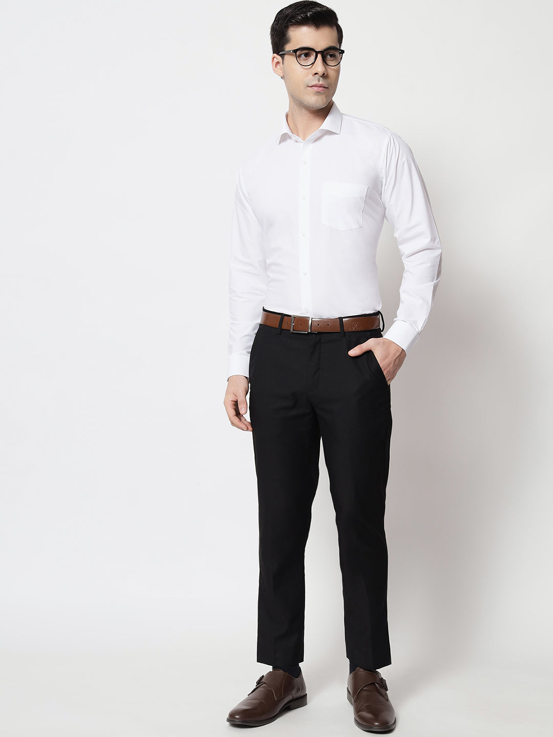 Black and White Shirts White Plain Solid Shirt