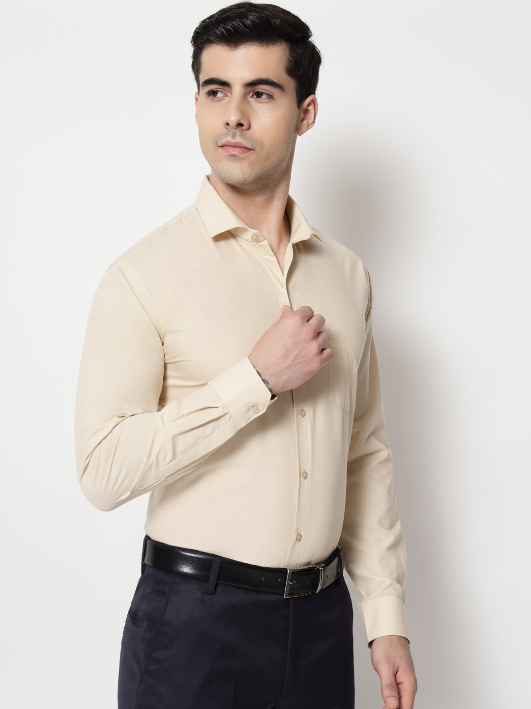 Black and White Shirts Buff Plain Solid Shirt