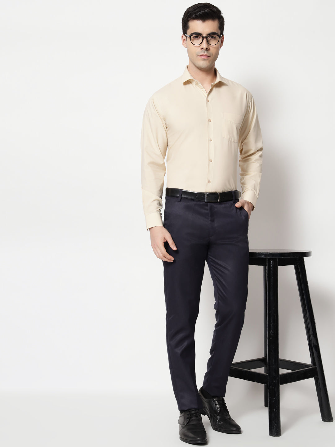 Black and White Shirts Buff Plain Solid Shirt