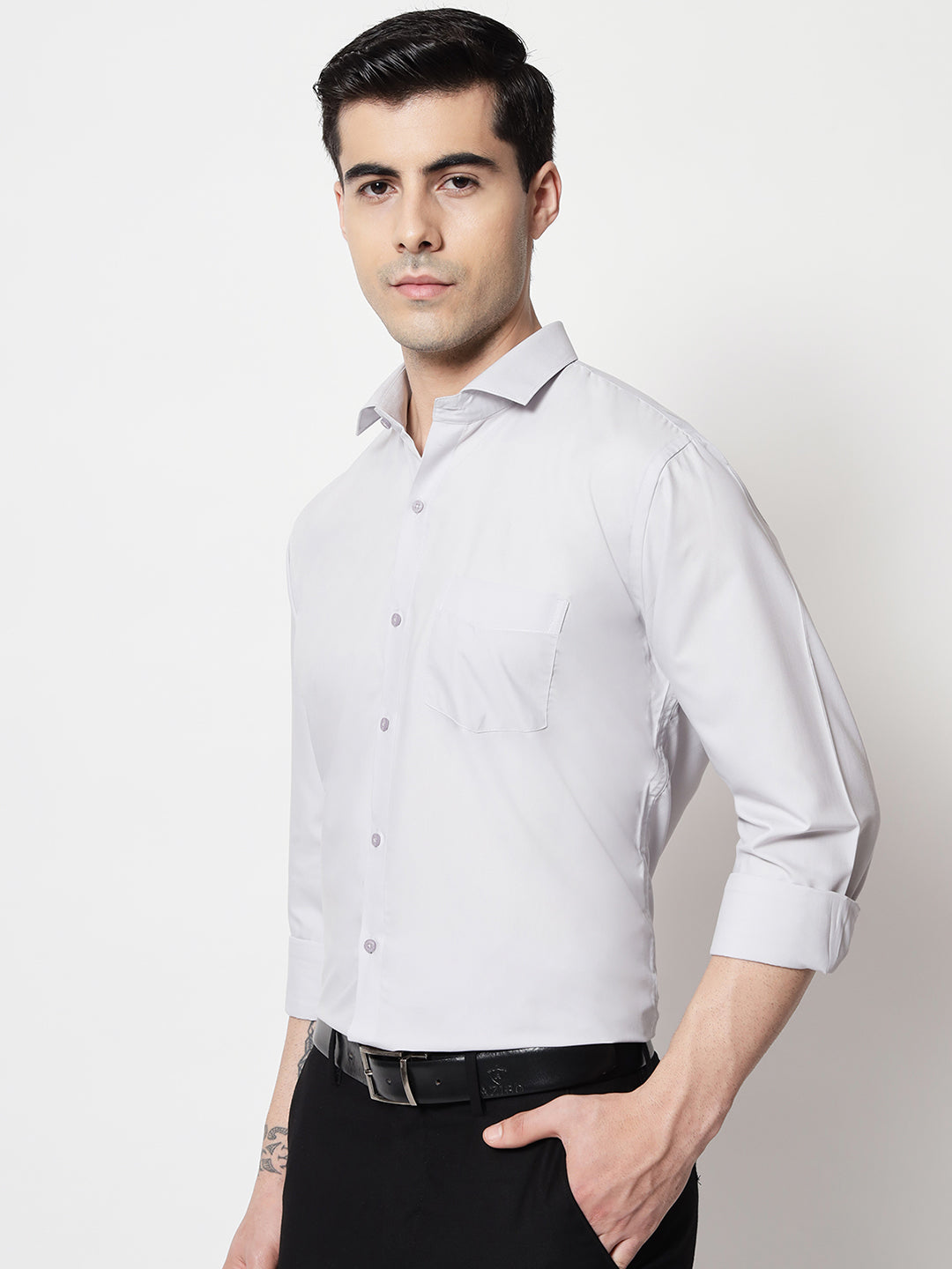 Black and White Shirts Light Grey Plain Solid Shirt