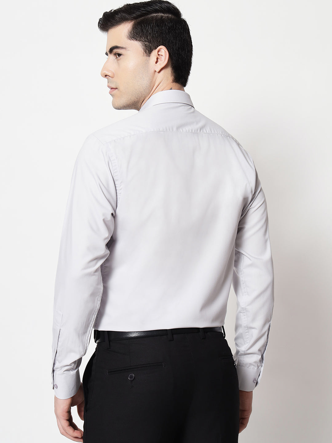 Black and White Shirts Light Grey Plain Solid Shirt