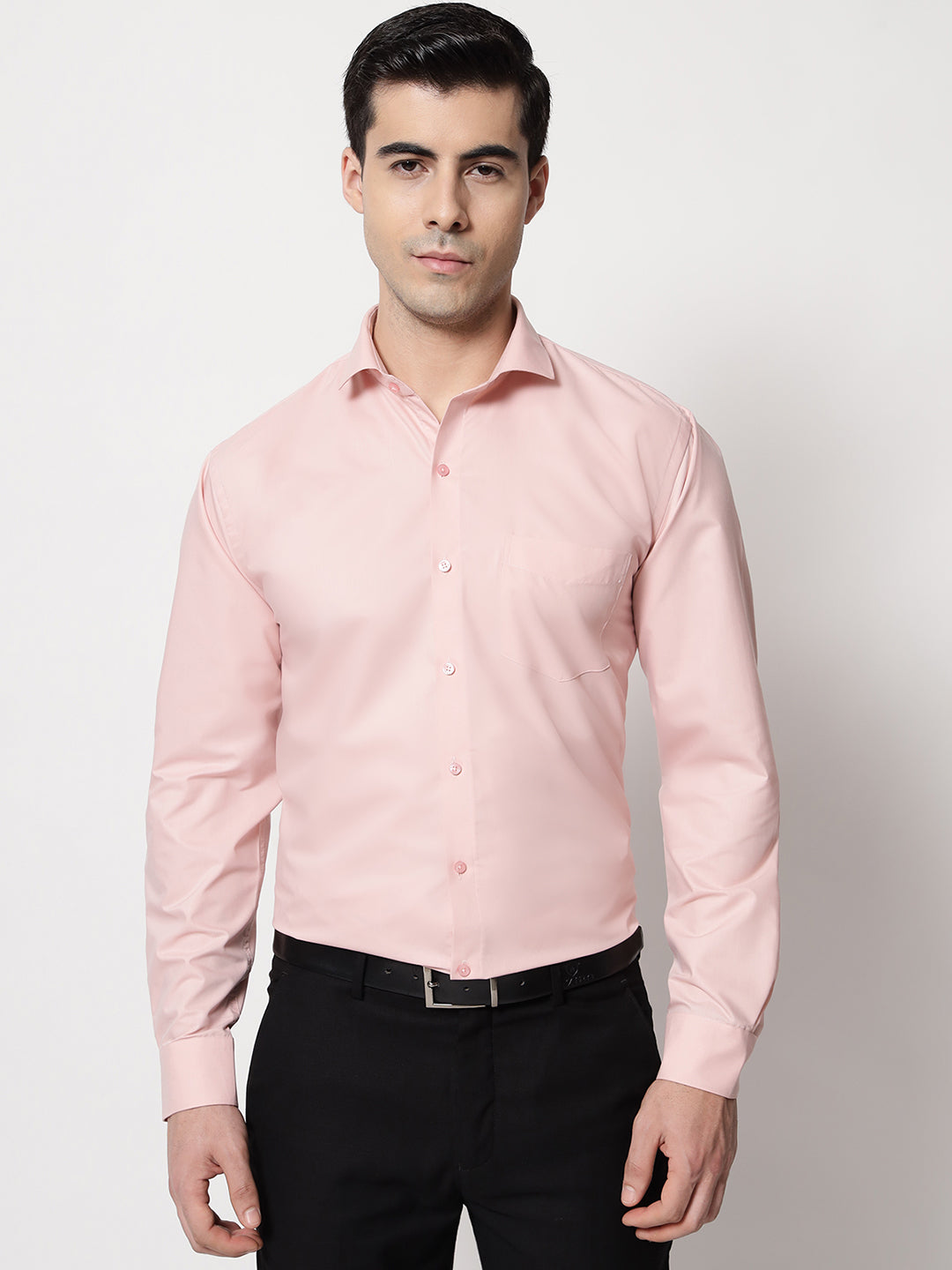 Black and White Shirts Peach Plain Solid Shirt