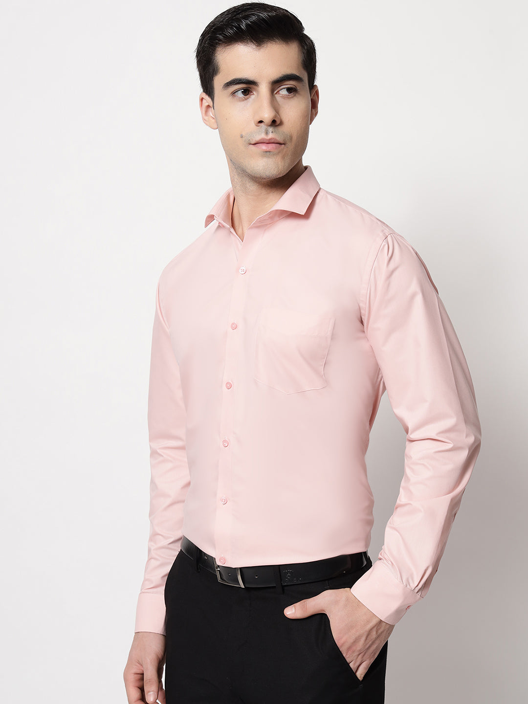 Black and White Shirts Peach Plain Solid Shirt