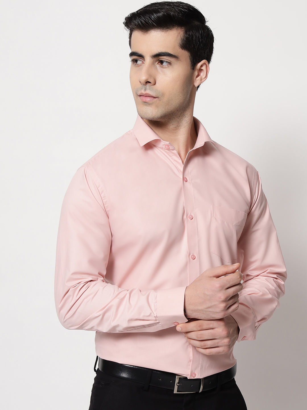 Black and White Shirts Peach Plain Solid Shirt