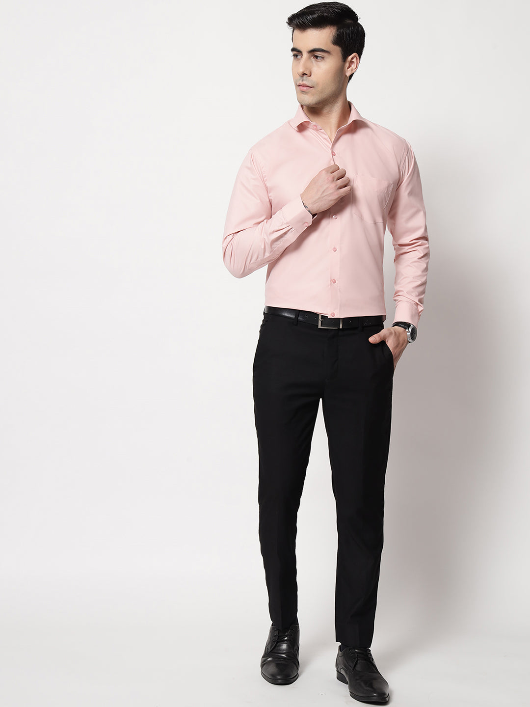 Black and White Shirts Peach Plain Solid Shirt
