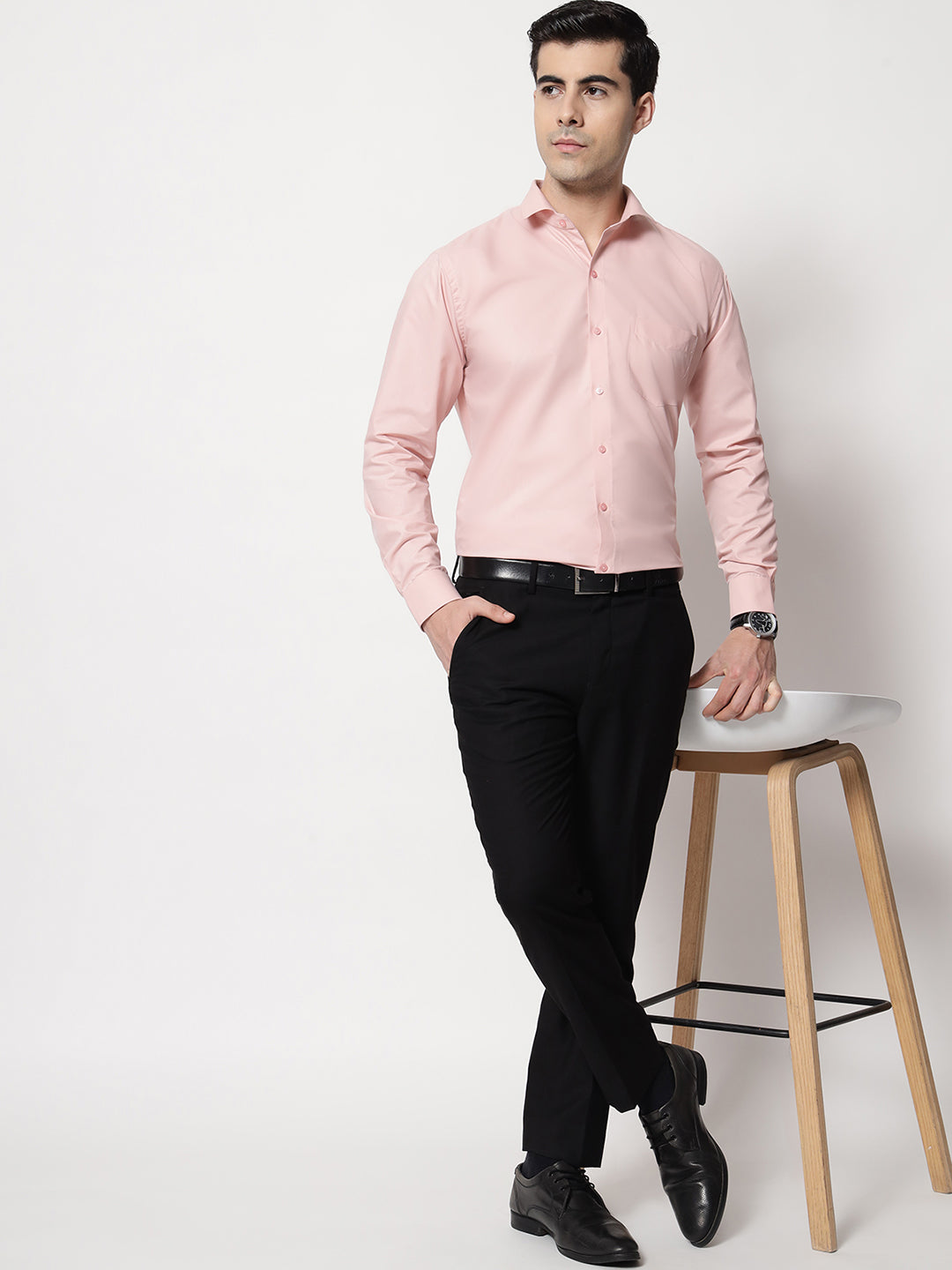 Black and White Shirts Peach Plain Solid Shirt