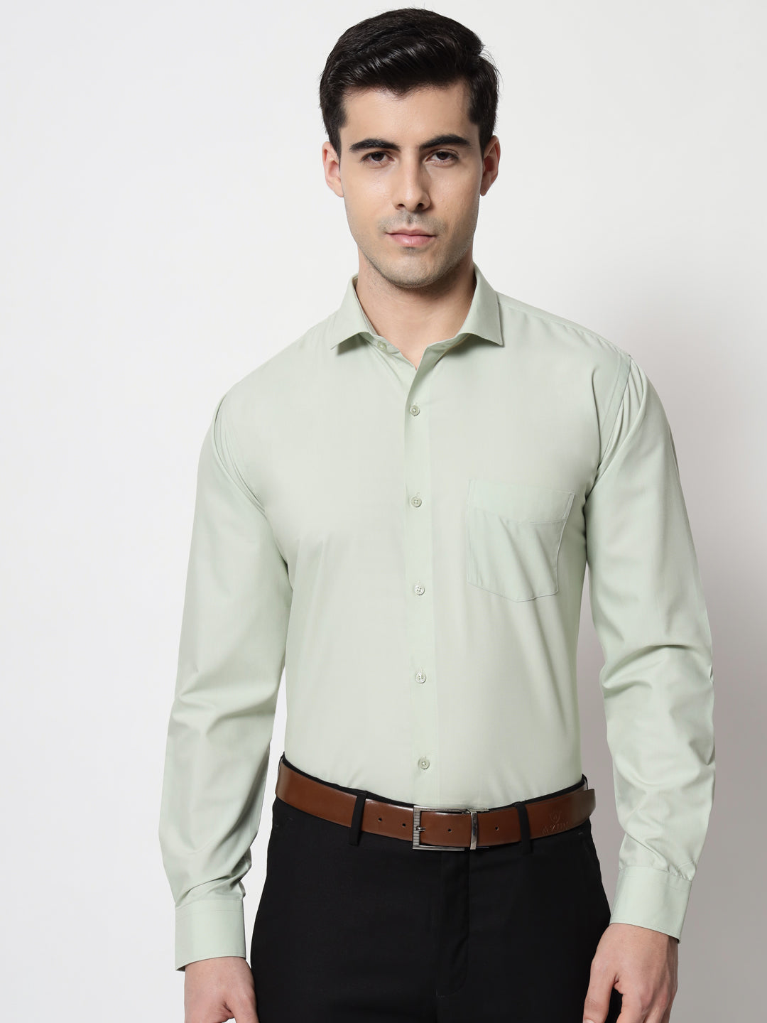 Black and White Shirts Mint Green Plain Solid Shirt