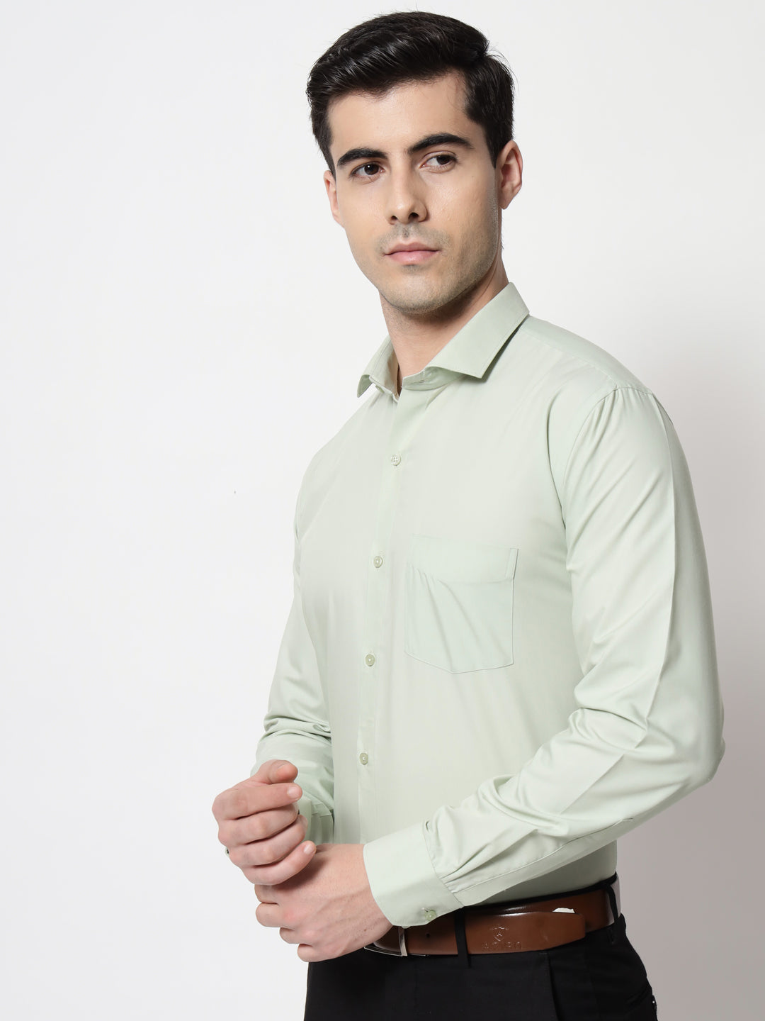 Black and White Shirts Mint Green Plain Solid Shirt