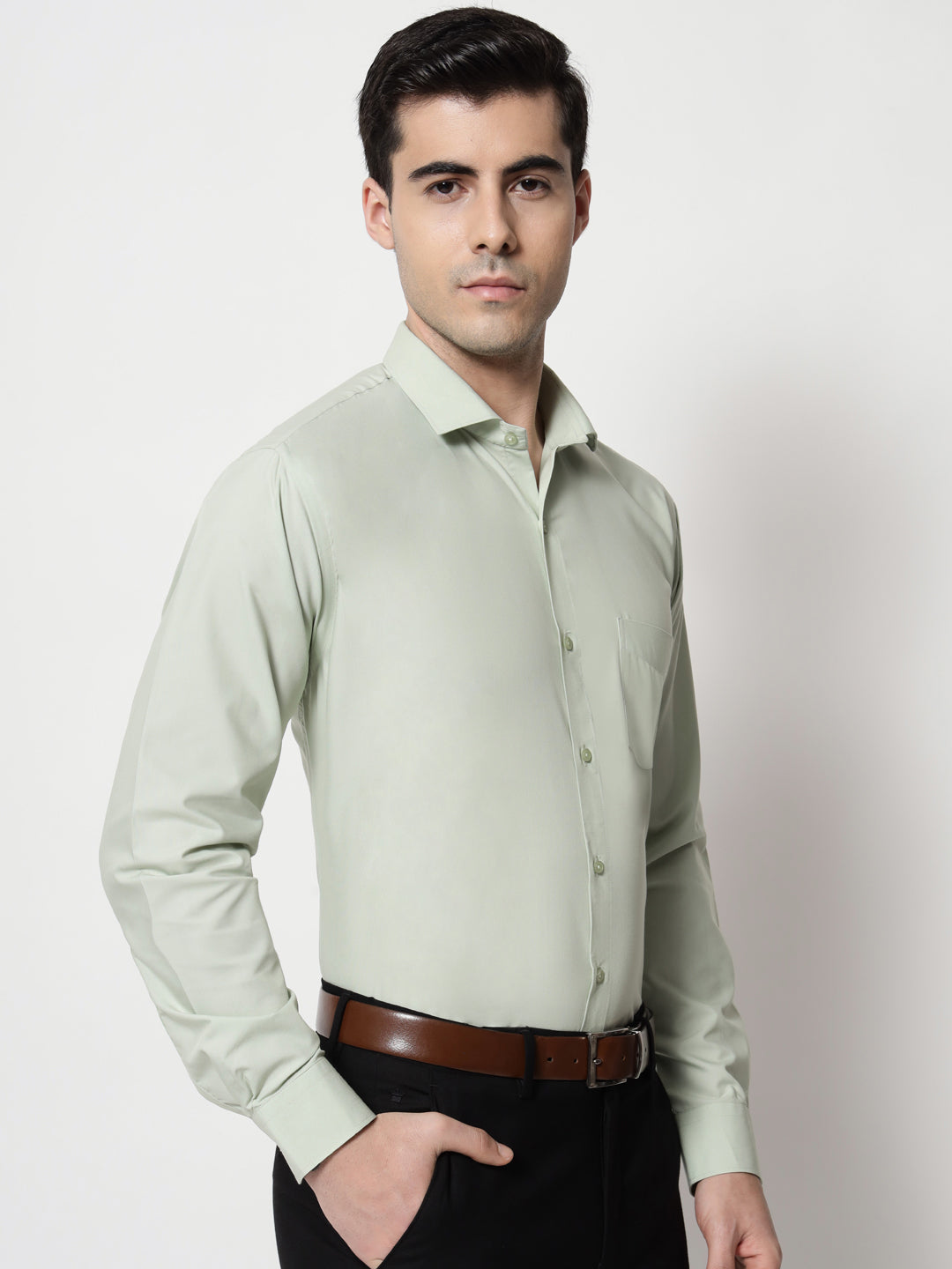 Black and White Shirts Mint Green Plain Solid Shirt
