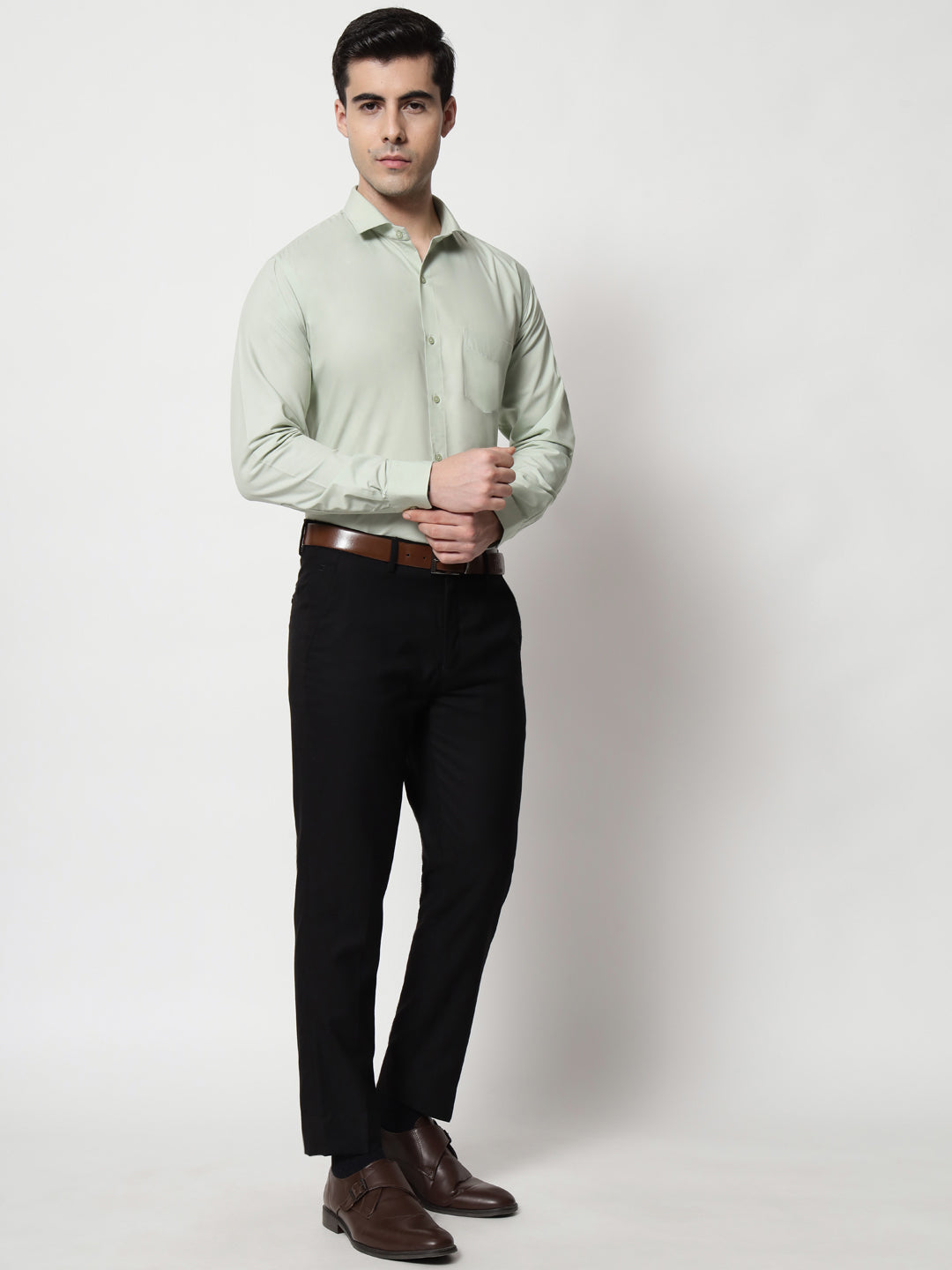 Black and White Shirts Mint Green Plain Solid Shirt