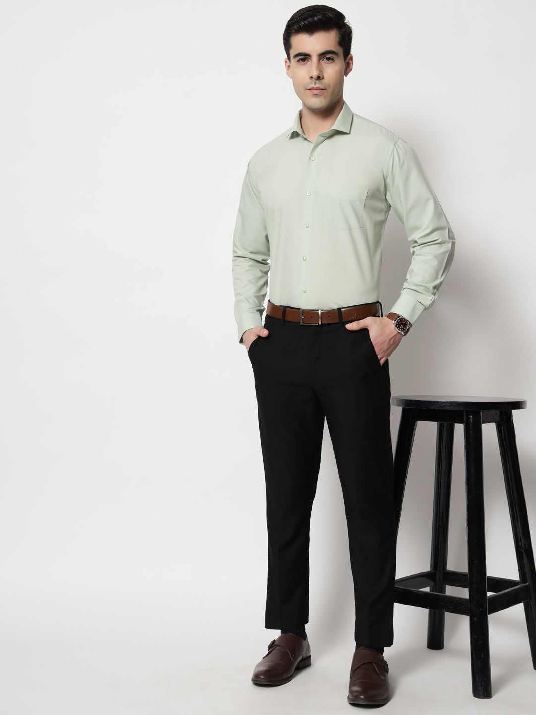 Black and White Shirts Mint Green Plain Solid Shirt