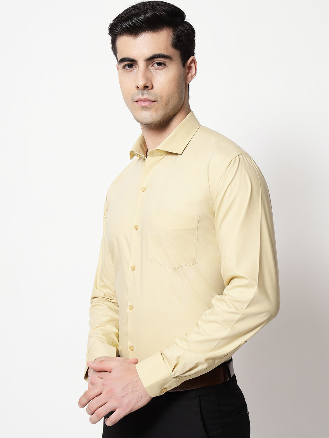 Black and White Shirts Flax Gold Plain Solid Shirt