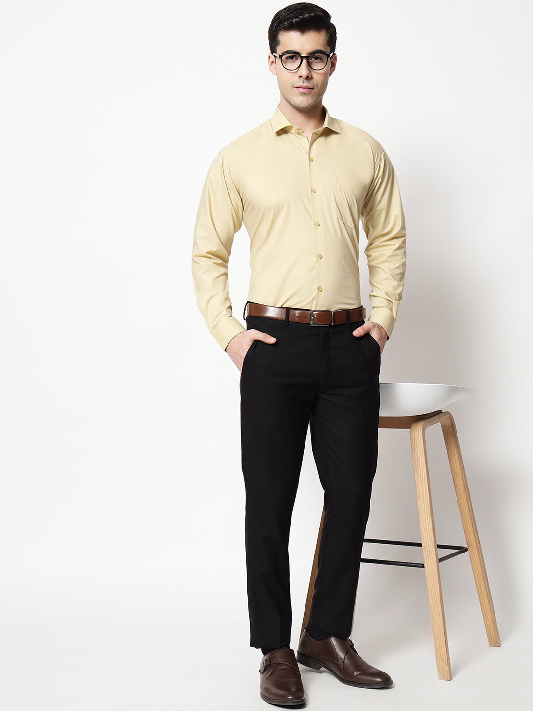 Black and White Shirts Flax Gold Plain Solid Shirt