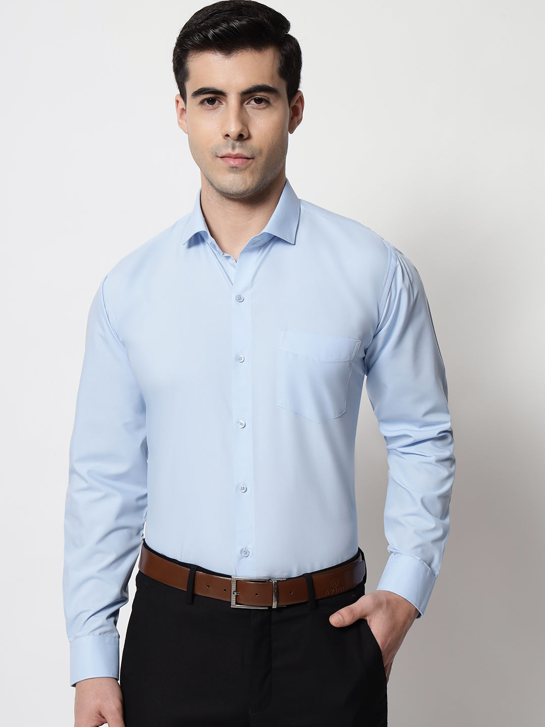 Black and White Shirts FSky BluePlain Solid Shirt