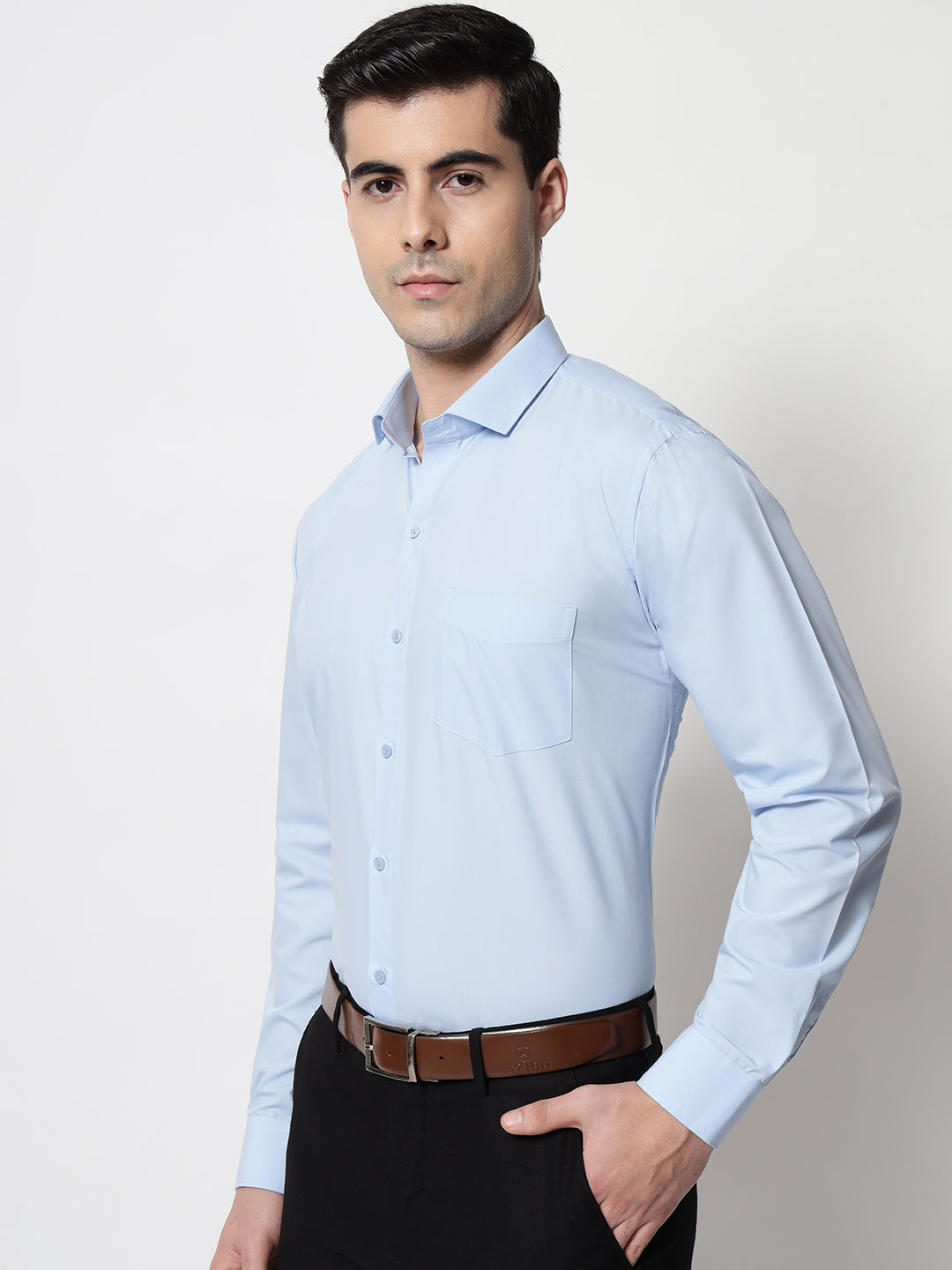 Black and White Shirts FSky BluePlain Solid Shirt