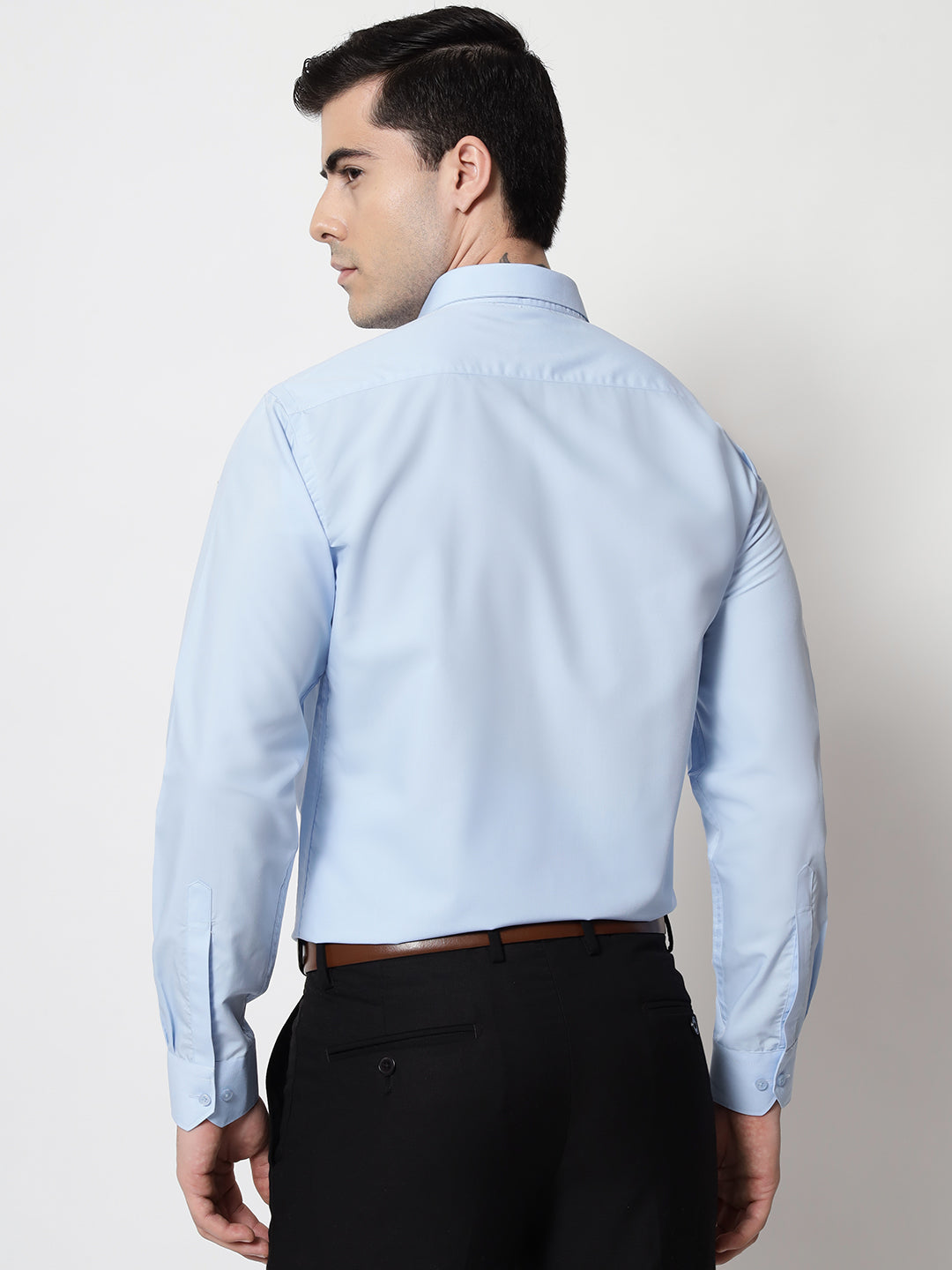 Black and White Shirts FSky BluePlain Solid Shirt