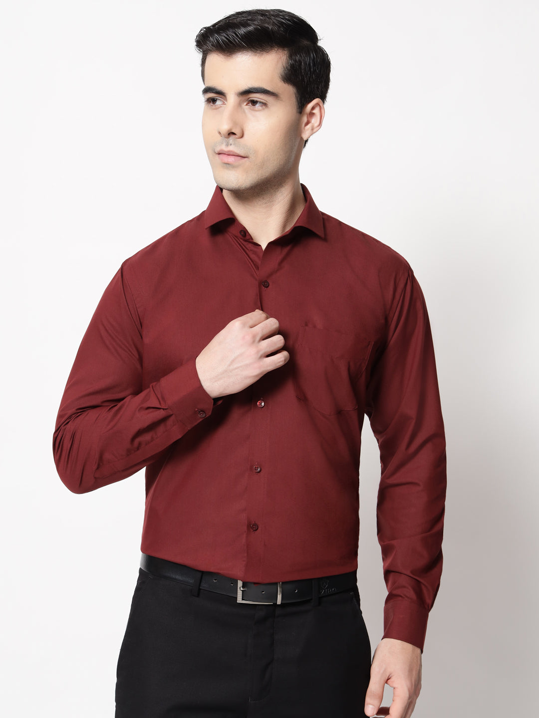 Black and White Shirts Maroon Plain Solid Shirt