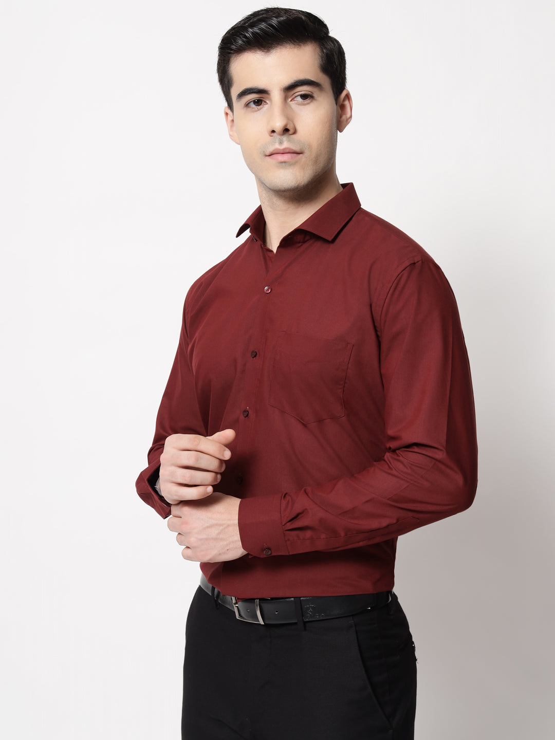 Black and White Shirts Maroon Plain Solid Shirt