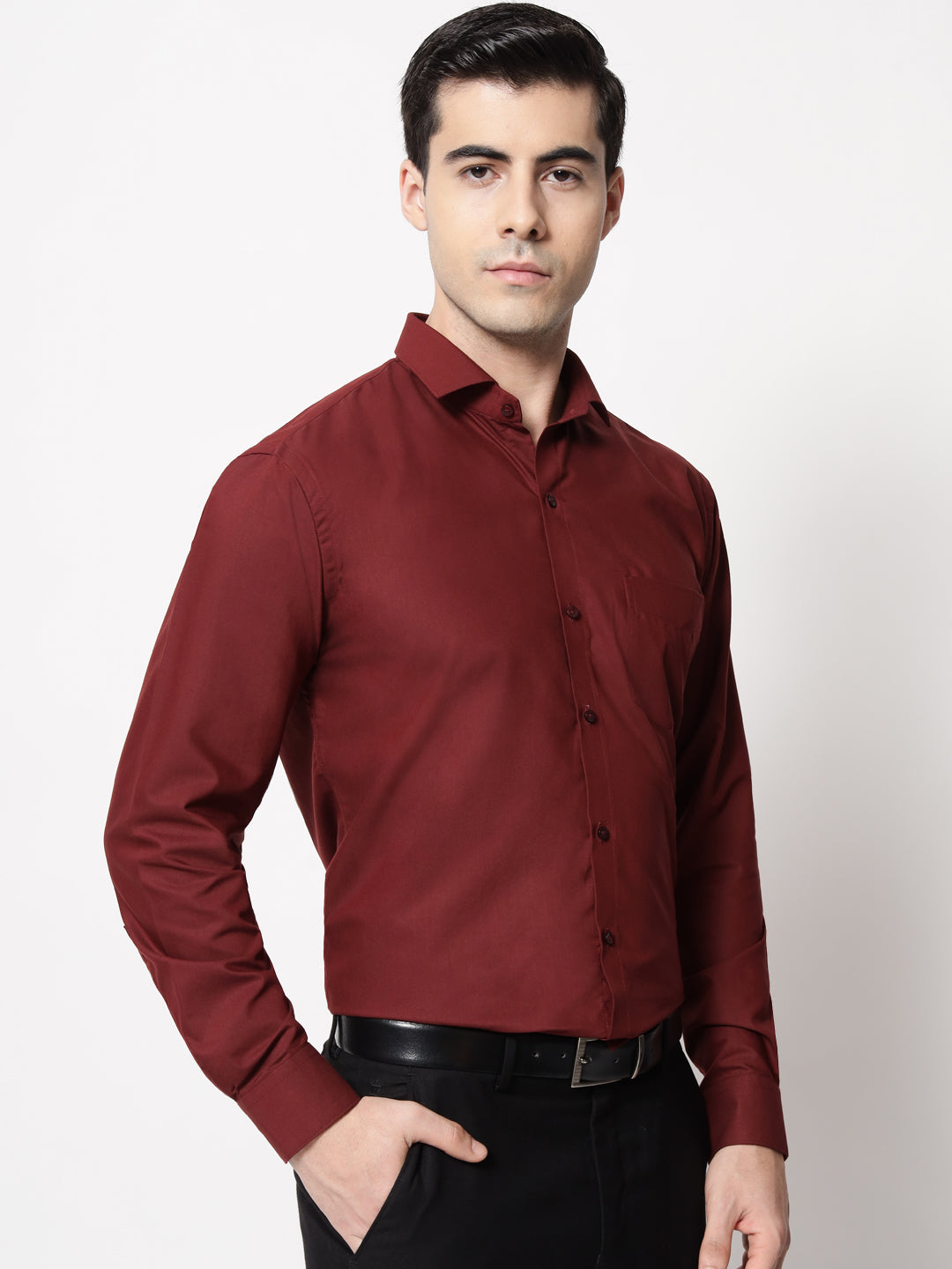 Black and White Shirts Maroon Plain Solid Shirt