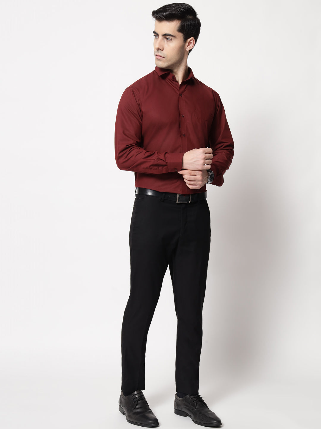 Black and White Shirts Maroon Plain Solid Shirt